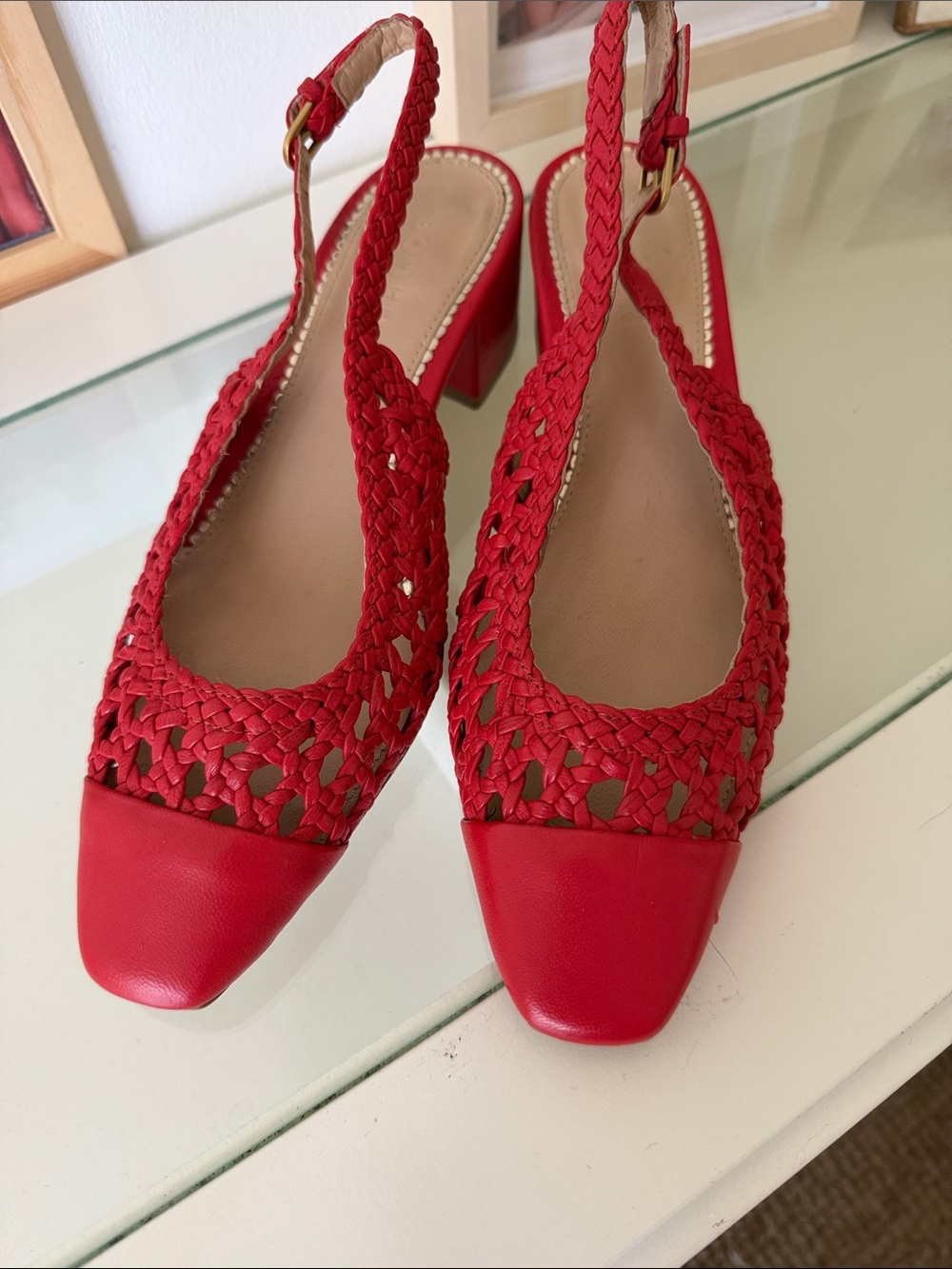 Alisa Red Woven Slingback Block Heel Women's Shoes Boden - Picture 6 of 6